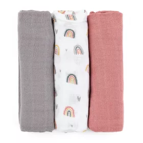   Petite&Mars Bambusz muszlin 3db-os pelenka szett, Moussy Rose Rainbows, 68 x 68 cm