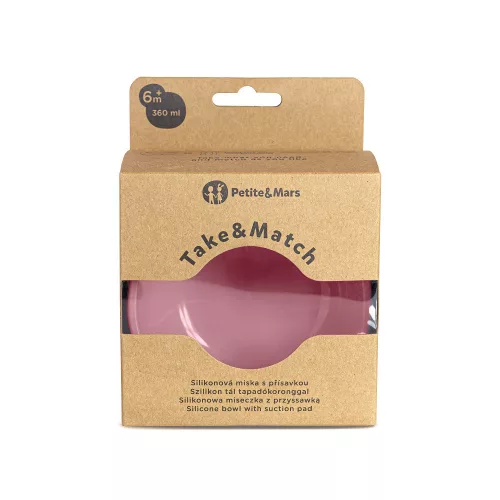 Petite&Mars Szilikon tál tapadókoronggal, Take&Match, Dusty Rose, 6 hó+