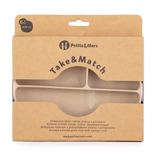 Petite&Mars Szilikon osztott ovális tányér, Take&Match, Desert Sand, 6 hó+