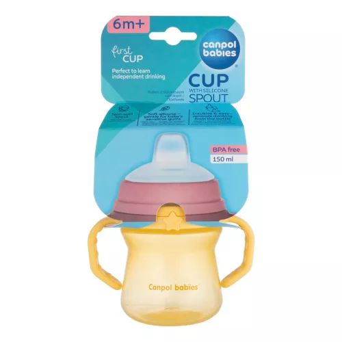Canpol babies Itatópohár szilikonos ivócsőrrel, FirstCup, 150 ml, sárga