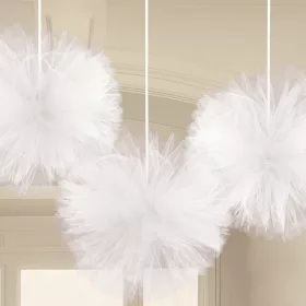Színes White függő tüll pom pom dekoráció 3 db-os
