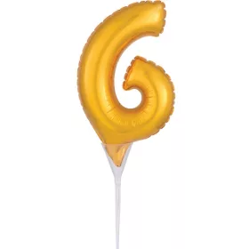 Arany Gold 6-os szám fólia lufi tortára 15 cm