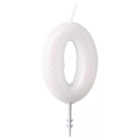Fehér White csillámos gyertya 0-ás 6,5 cm