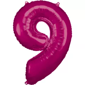 Rózsaszín Pink óriás szám fólia lufi 9-es, 86x63 cm