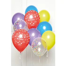   Happy Birthday Rainbow léggömb, lufi 10 db-os szett 11 inch (27,5cm)
