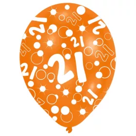   Happy Birthday 21 Orange léggömb, lufi 6 db-os 11 inch (27,5cm)