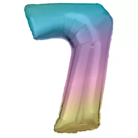 Színes Pastel Rainbow óriás szám fólia lufi 7-es, 83 cm