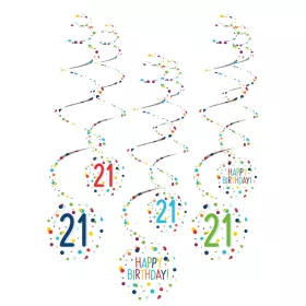   Konfettis Colorful Happy Birthday 21 szalag dekorációs szett 6 db-os