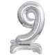 Ezüst Silver mini 9-es szám fólia lufi talppal 38 cm