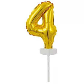 Arany Gold 4-es szám fólia lufi tortára 13 cm