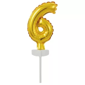 Arany Gold 6-os szám fólia lufi tortára 13 cm
