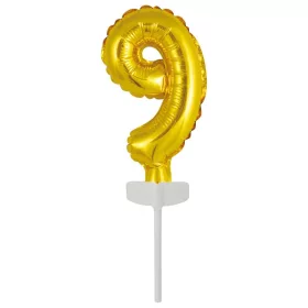 Arany Gold 9-es szám fólia lufi tortára 13 cm