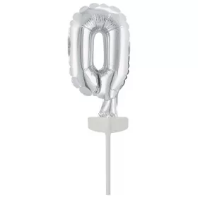 Ezüst Silver 0-ás szám fólia lufi tortára 13 cm