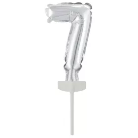 Ezüst Silver 7-es szám fólia lufi tortára 13 cm