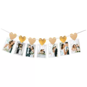 Esküvői Gold Heart fényképtartó girland