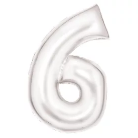 Fehér Lustre White 6-os szám fólia lufi 86 cm