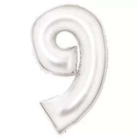 Fehér Lustre White 9-es szám fólia lufi 86 cm