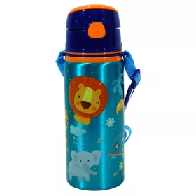   Állatos Jungle alumínium szívószálas kulacs akasztóval 600 ml