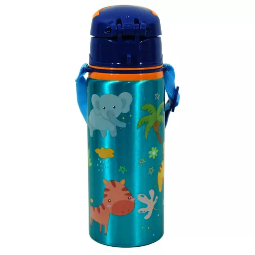 Állatos Jungle alumínium szívószálas kulacs akasztóval 600 ml
