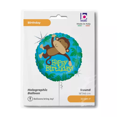 Happy Birthday Monkey Buddy Holo fólia lufi 46 cm