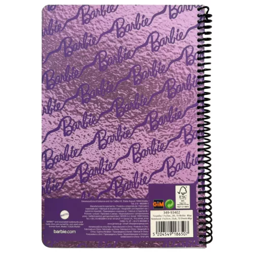 Barbie Purple B/5 vonalas spirál füzet 70 lapos