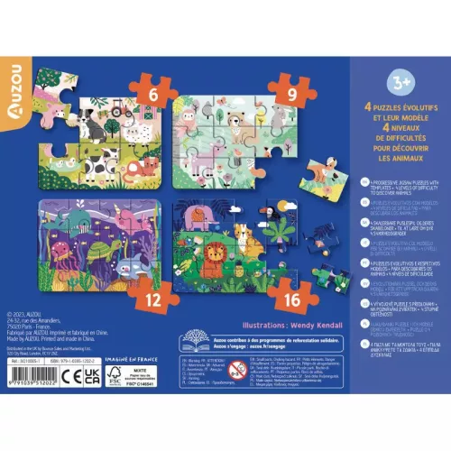 Auzou 4 az 1-ben Állatos Puzzle Kicsiknek