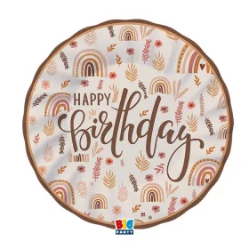 Happy Birthday bohém stílusú parti tányér 8 db 25 cm-es