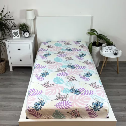 Disney Lilo és Stitch, A csillagkutya Leaves gumis lepedő 90x200 cm