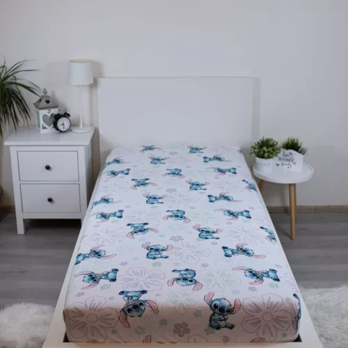 Disney Lilo és Stitch, A csillagkutya Ohana White gumis lepedő 90x200 cm