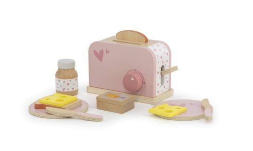 Label-Label kenyérpirító kiegészítőkkel, rózsaszín - Fa játék szerepjáték