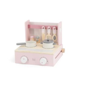   Label-Label - Tűzhely rózsaszín kiegészítőkkel - Fa játék szerepjátékokhoz