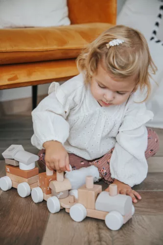 Label -Label Fa játékvonat építőelemekkel - Nugát színben