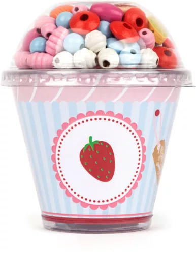 Legler fa gyöngyfűző készlet muffin formában – színes fűzhető gyöngyök trendi cupcake tárolóban