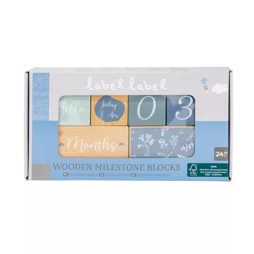 Label Label Fa mérföldkőkockák- Kék