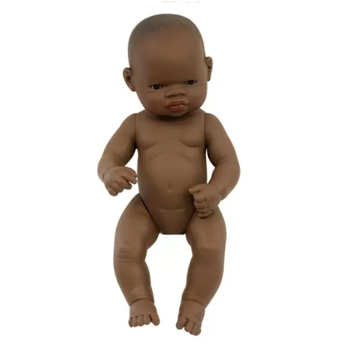 Baba - afrikai lány, haj nélkül, 32 cm-es, vízálló, MINILAND, ML31034