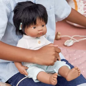   Baba, latin-amerikai fiú, hallókészülékkel, fehérneműben, 38 cm, Miniland, ML 31117