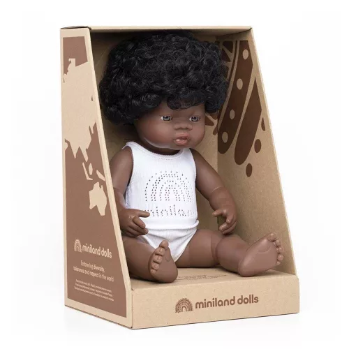 Baba, afrikai lány, fehérneműben, 38 cm, Miniland ML31154