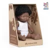 Baba, afrikai fiú, Down-szindrómás, fehérneműben, 38 cm, Miniland ML31175