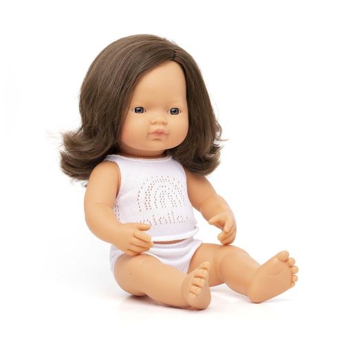 Baba, európai lány, barna hajú, fehérneműben, 38 cm, Miniland ML31180