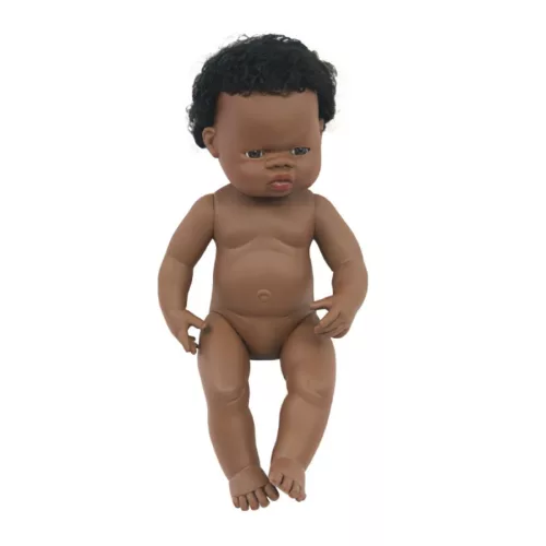 Baba - afrikai fiú, hajas, 38 cm-es, vízálló, MINILAND, ML31053