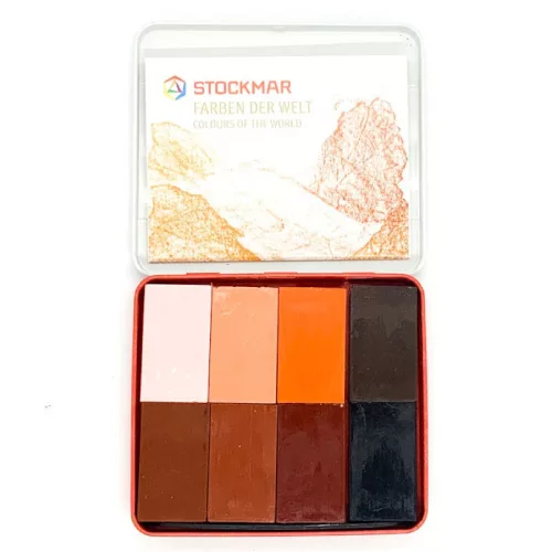 Stockmar 100. méhviaszkréta (tégla): A Világ Színei válogatás, 8 színű, fémdobozban wawa