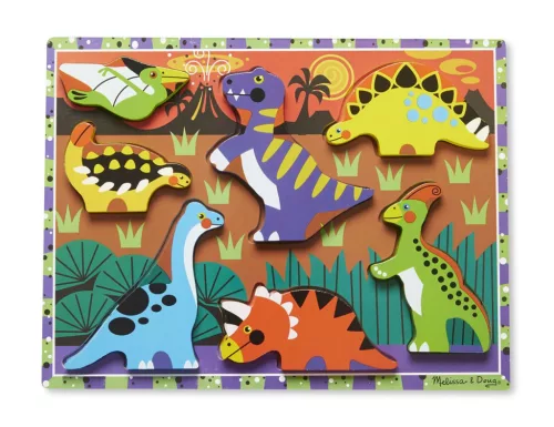 Melissa & Doug Fa készségfejlesztő játék, Könnyen megfogható puzzle, dínók
