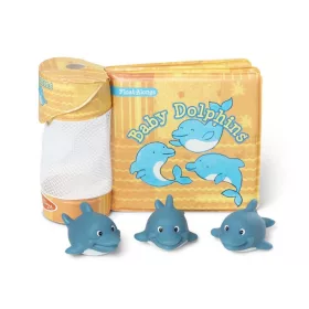   Melissa & Doug, fürdőjáték, vízálló könyv, bébi delfinek
