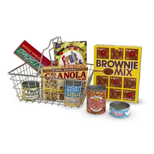 Melissa & Doug Szerepjáték kellékek, Bevásárlókosár élelmiszerekkel