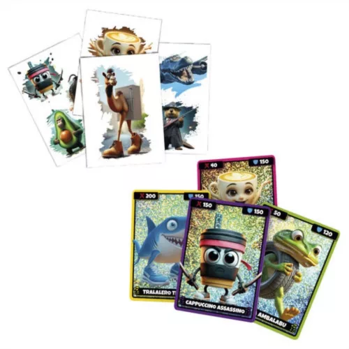 Brainrot holografikus kártyák és tetoválások