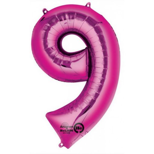 Óriás 9-es Pink szám Fólia lufi 86*55 cm