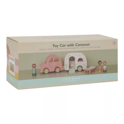 Little Dutch fa játékautó lakókocsival