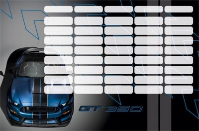 Autós órarend nagy 238x156mm, kétoldalas, Ford Mustang blue
