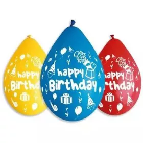   Happy Birthday feliratos lufi vegyes színekben, 30 cm - 5 db