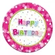 Boldog születésnapot! feliratú papírtányér - pink, 6 db-os